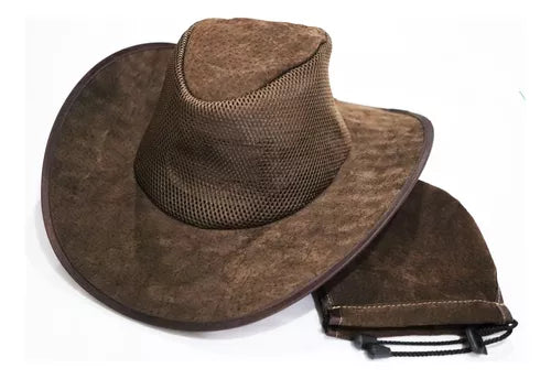 Foldable brown leather hat 