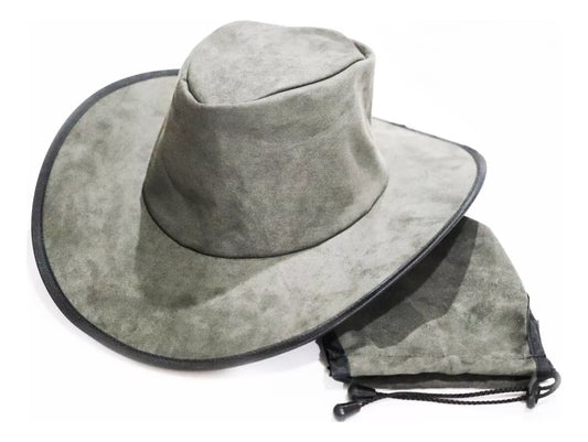 Sombrero plegable de gamuzina gris cerrado