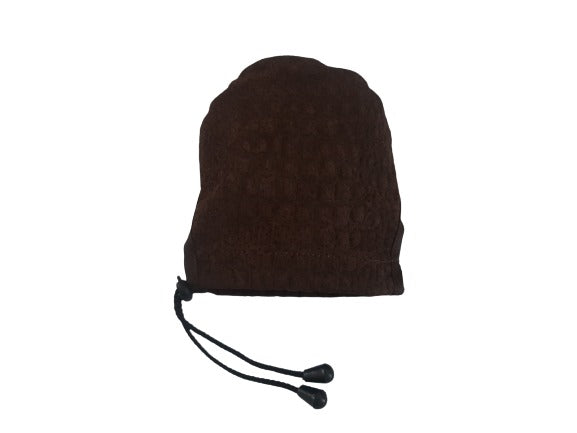 Foldable brown leather hat with crocodile print