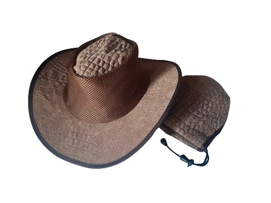 Sombrero plegable de piel Kamel con estampado de cocodrilo