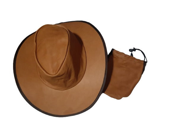 Sombrero plegable de piel cerrado miel