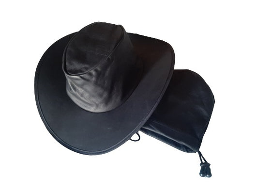 Foldable closed leather hat black