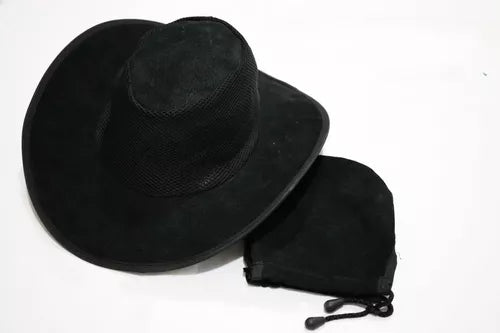 Foldable black leather hat